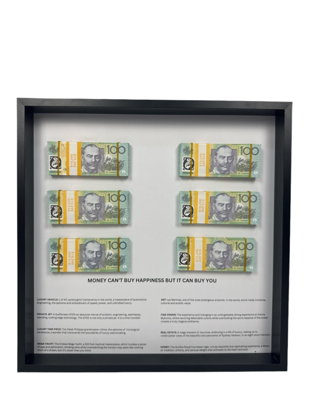 Money Can't Buy Happiness Frame – White by Uhoh Studio – view 1
