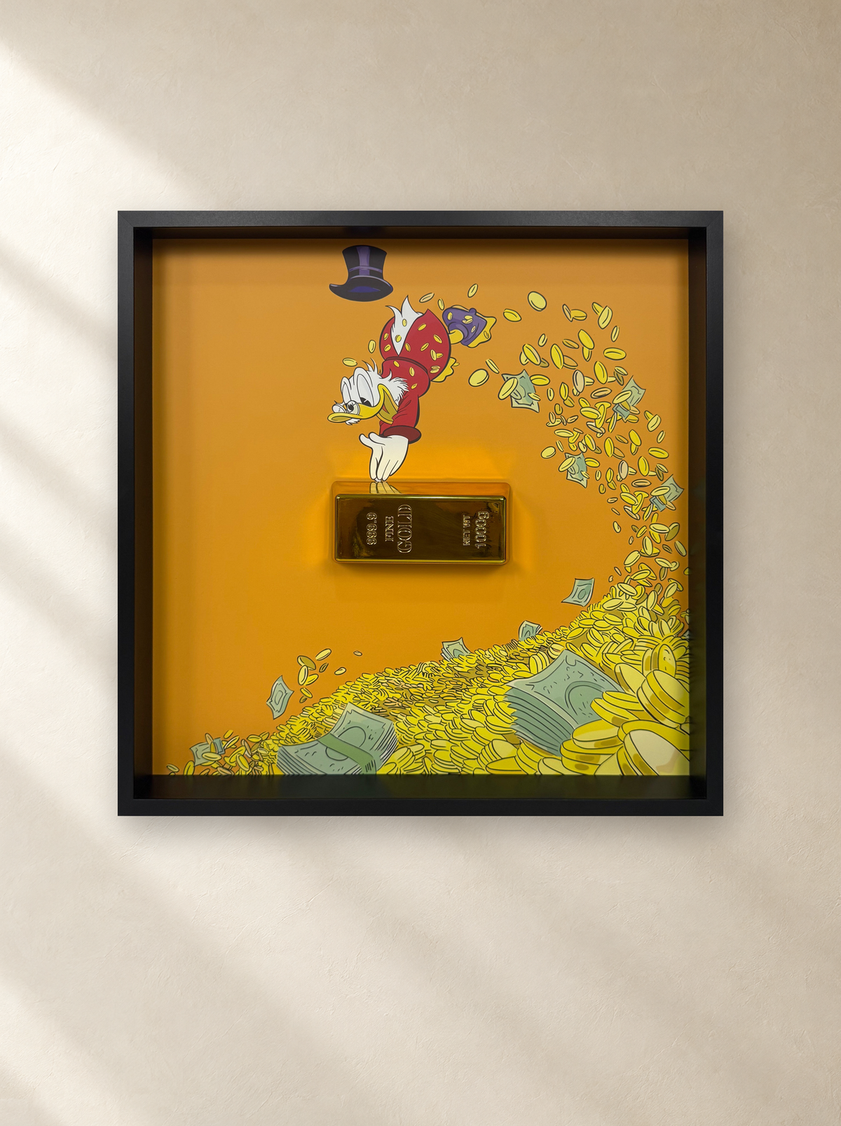 Scrooge's Golden Dive by Uhoh Studio on a gallery wall